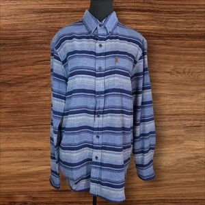 Chaps Blue Striped Flannel Men's Shirt Size Med